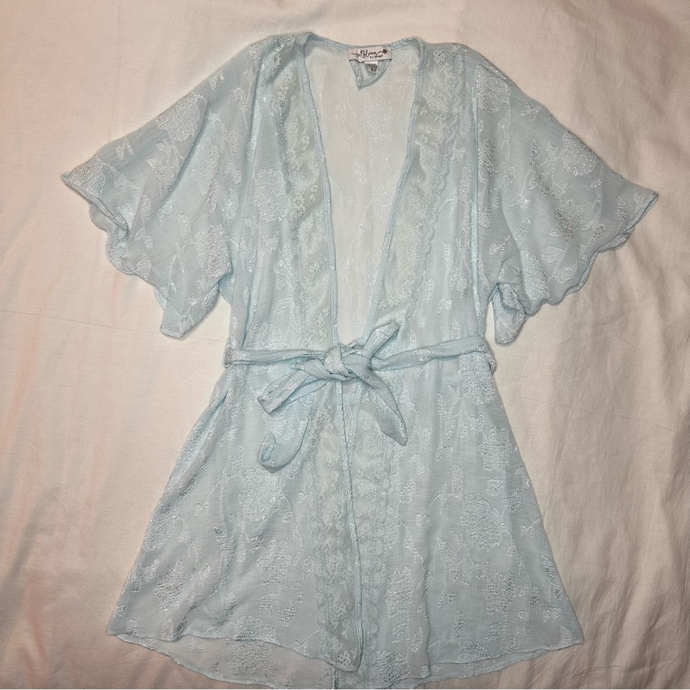 In Bloom by Jonquil Soft Blue Lace Robe - Picture 4 of 4